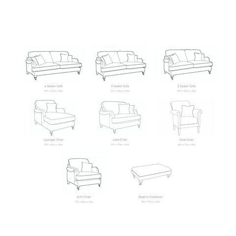 Wallace Plush Sublime Fabric Sofa Collection - Dimensions