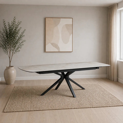 Beatrix Whisper Jade Sintered Stone Extending Dining Table