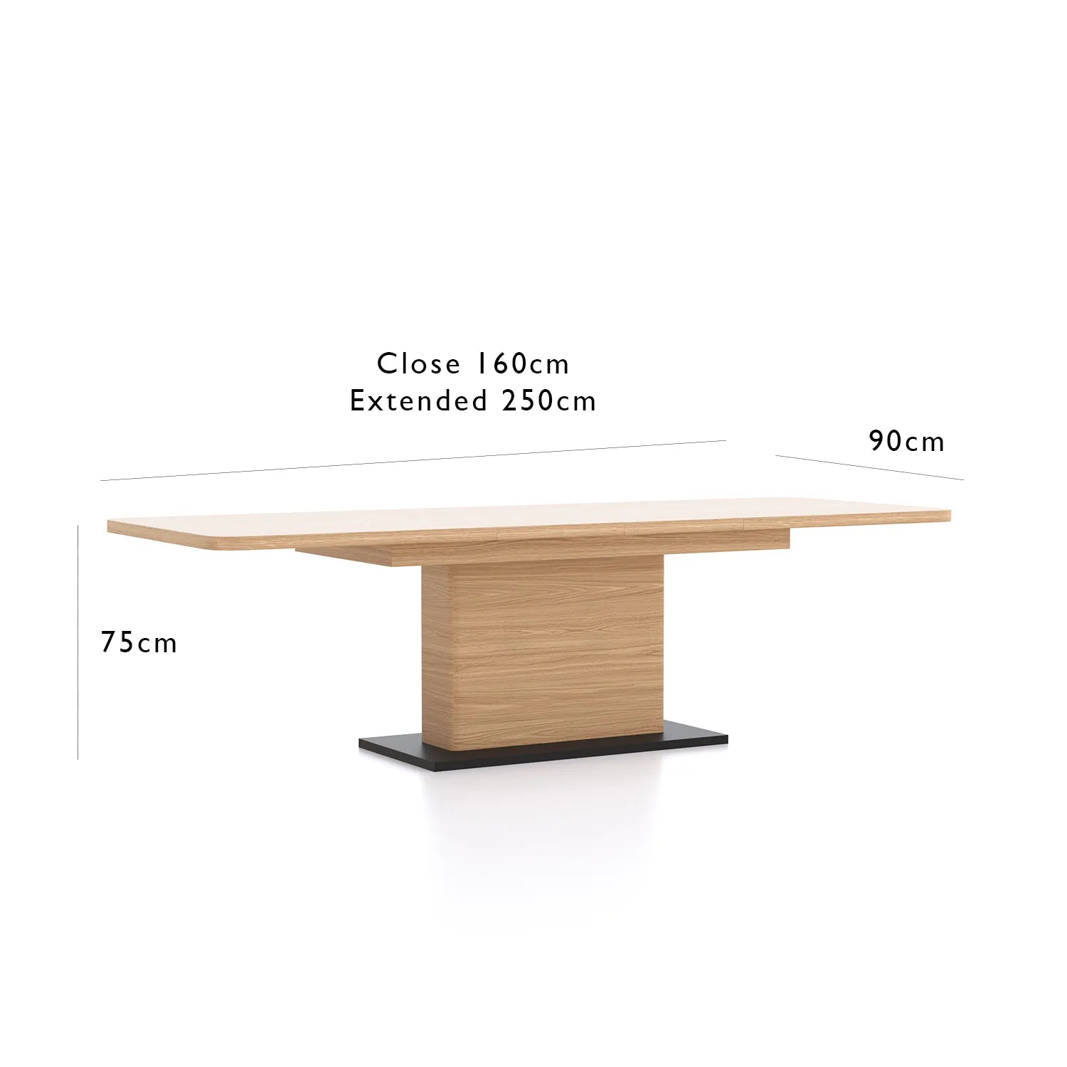 Prime 1.6M Double Extending Black Oak Dining Table, matching furniture also available - Dimensions 