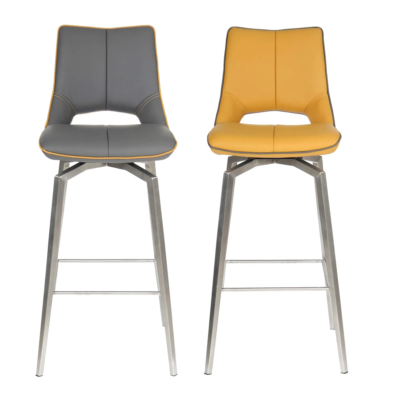 Bella Swivel Leather Effect Bar Chair – Graphite Grey & Yellow - Pendle Village Furniture