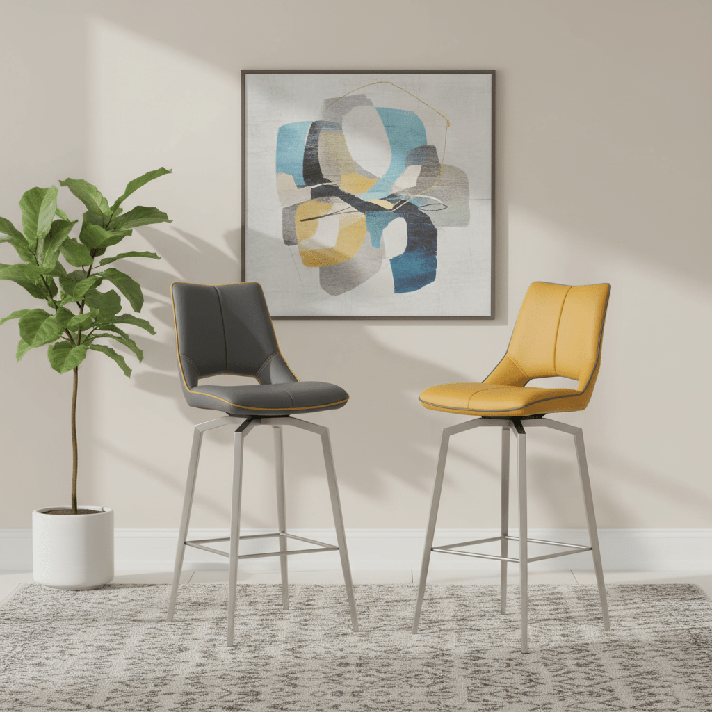 Bella Swivel Leather Effect Bar Chair – Graphite Grey & Yellow