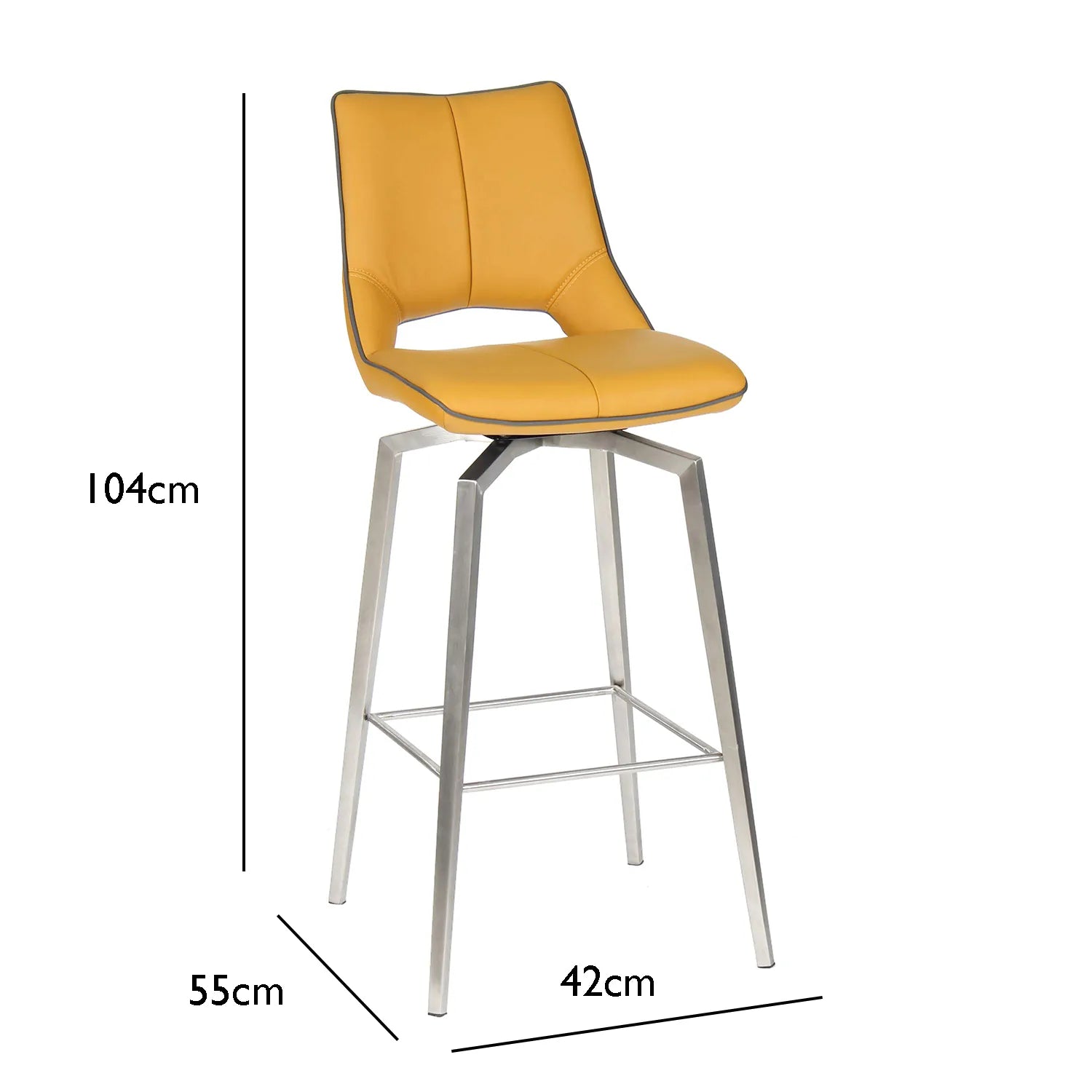Bella Swivel Leather Effect Bar Chair – Graphite Grey & Yellow - Pendle Village Furniture