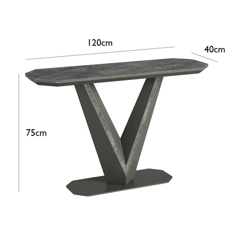 Bella Grey Slate Ceramic Console Table - Dimensions