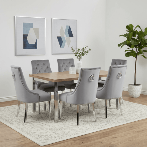 Belvedere Ring Knocker back Shimmer Silver Dining Chairs - Set of 4