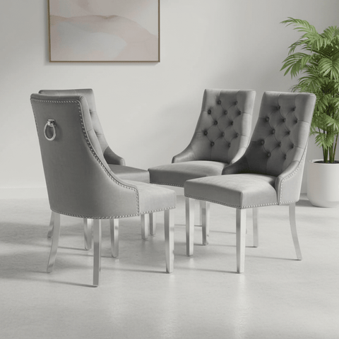 Belvedere Ring Knocker back Shimmer Silver Dining Chairs - Set of 4