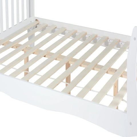 Durable wooden bed frame designed for long lasting support.
