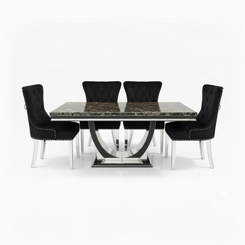 Bentley Black Marble Dining Table with Chairs - Pendle Village Furniture
