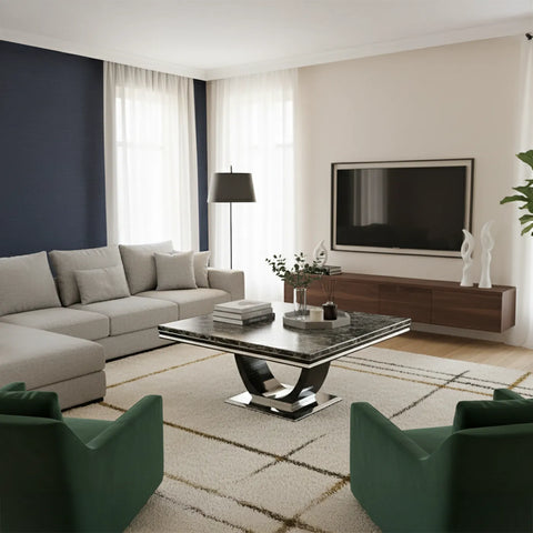 Bentley Black Marble Coffee Table with Chrome Base - Pendle Village Furniture