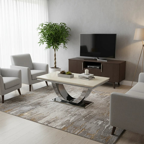 Bentley Cream Marble Coffee Table with Chrome Base - Pendle Village Furniture