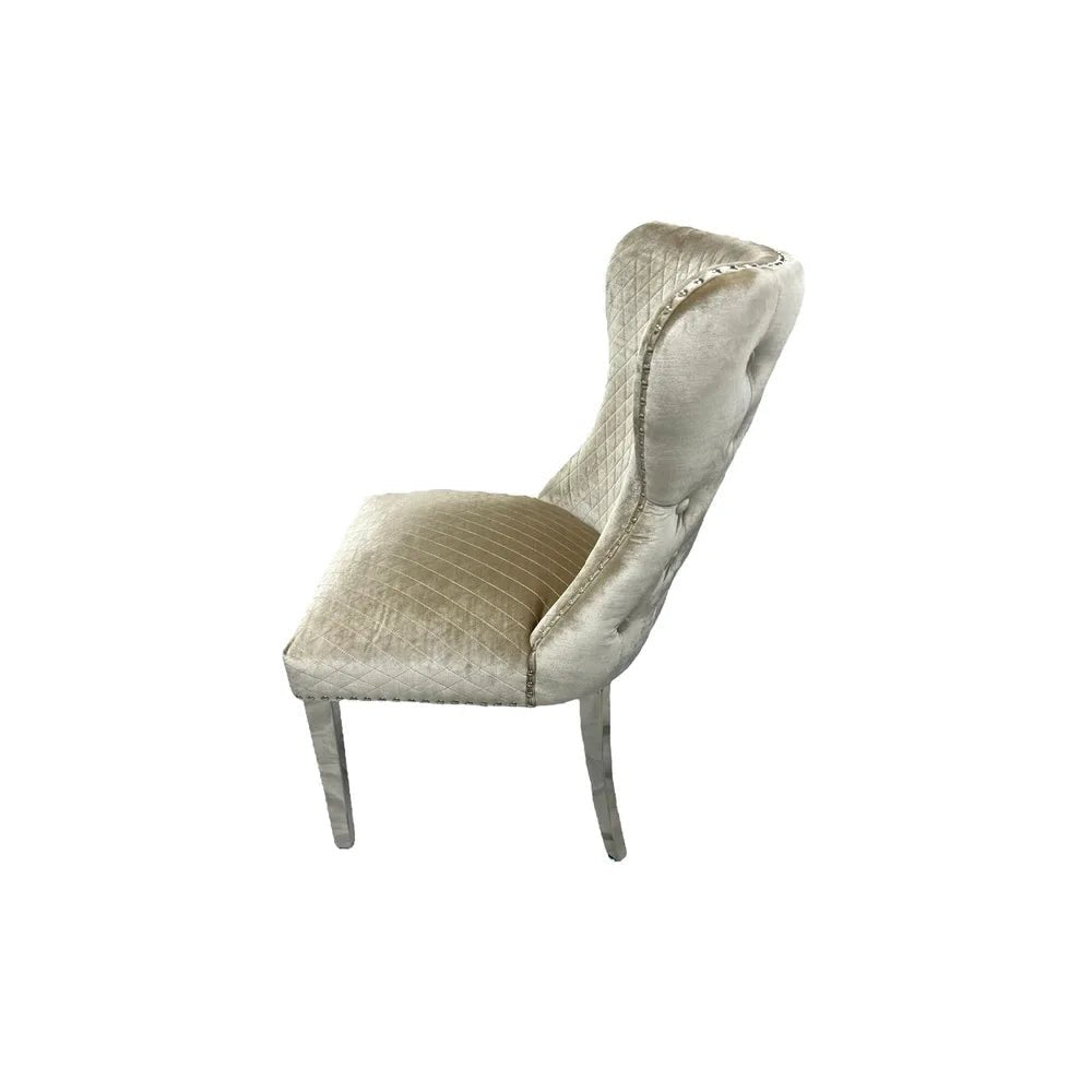 Bentley Cream Marble Dining Table with Mink Shimmer Chairs - Pendle Village Furniture