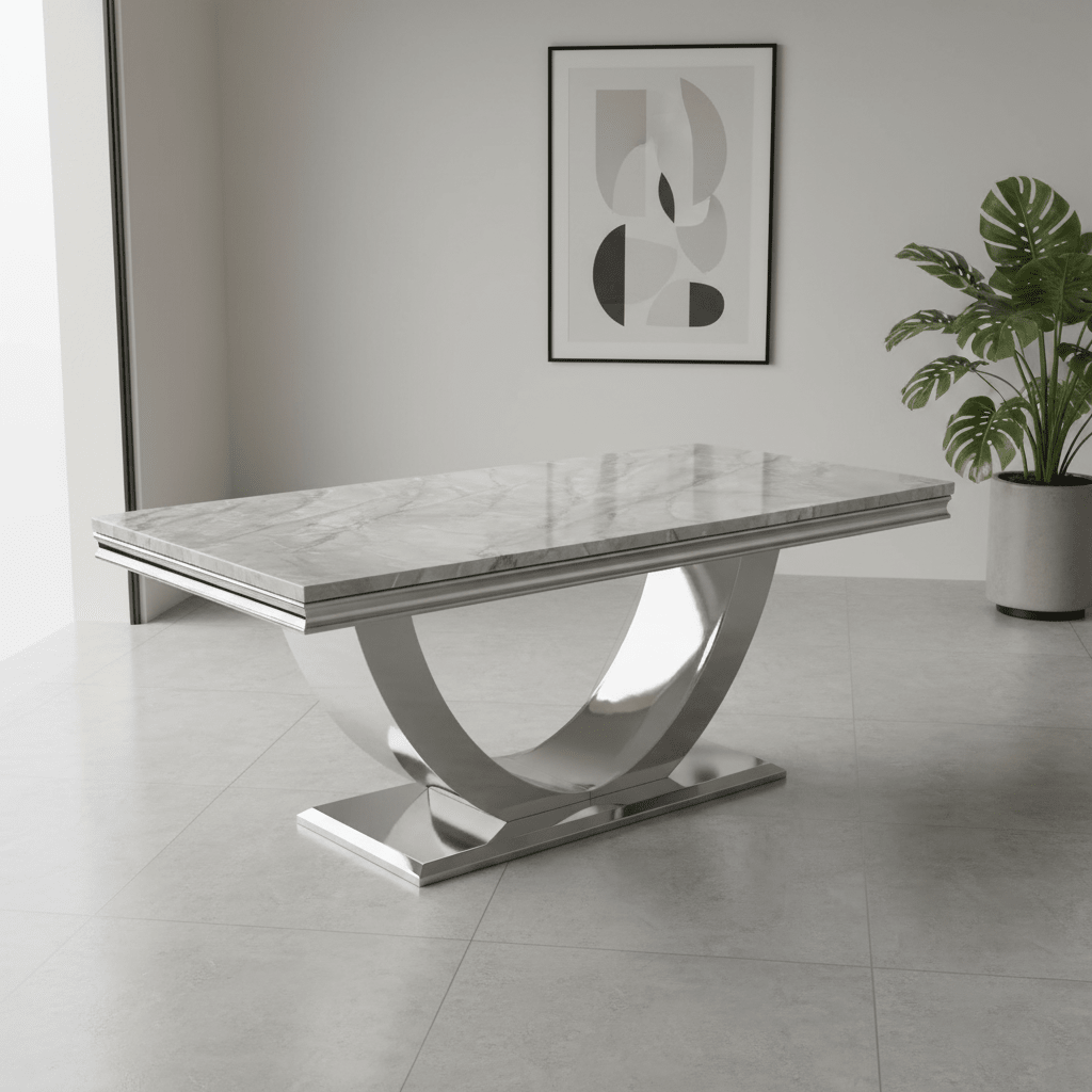 Bentley Light Grey Marble Coffee Table with Chrome Base