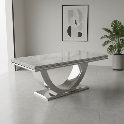 Bentley Light Grey Marble Coffee Table with Chrome Base