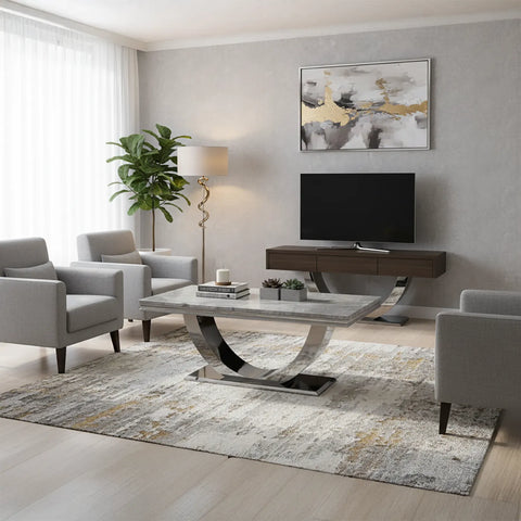 Bentley Light Grey Marble Coffee Table with Chrome Base - Pendle Village Furniture