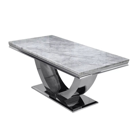 Bentley White or Light Grey Marble Dining Table with Lion Knocker Chairs - Pendle Village Furniture