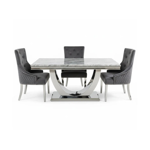 Bentley White or Light Grey Marble Dining Table with Lion Knocker Chairs - Pendle Village Furniture