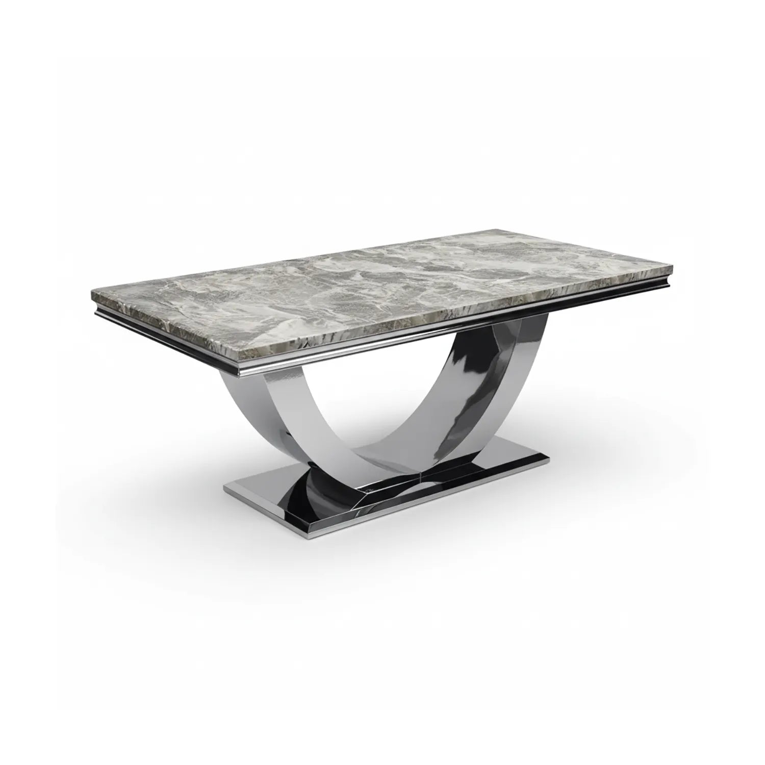 Bentley Mix Brown Marble Coffee Table with Chrome U - Base - Pendle Village Furniture