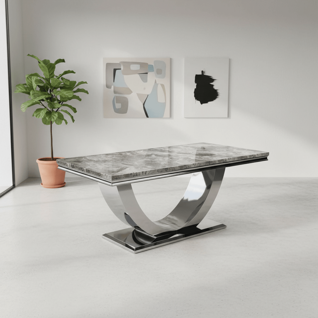 Bentley Mix Brown Marble Coffee Table with Chrome U-Base