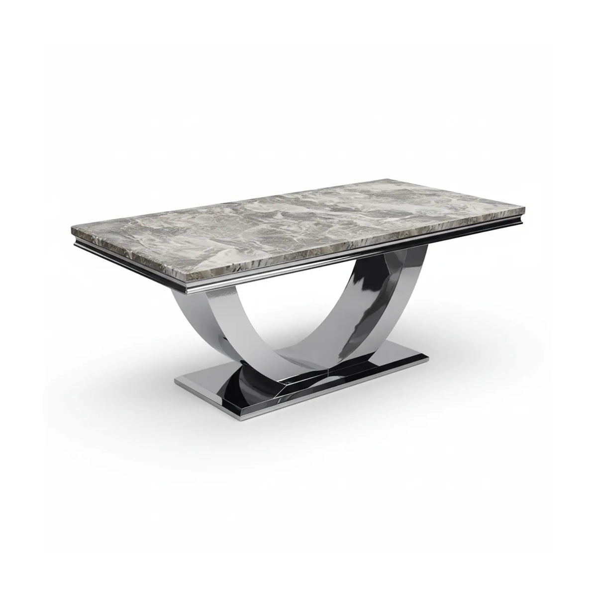 Bentley Mix Brown Marble Coffee Table with Chrome U - Base - Pendle Village Furniture