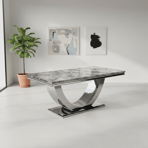 Bentley Mix Brown Marble Coffee Table with Chrome U-Base