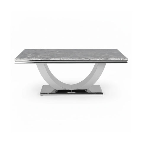 Bentley 1.8M Venice Grey Marble Dining Table with 6 Nelson Dark Grey Velvet Chairs - Pendle Village Furniture