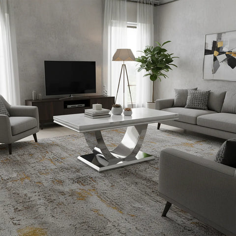 Bentley White Marble Coffee Table with Chrome Base - Pendle Village Furniture