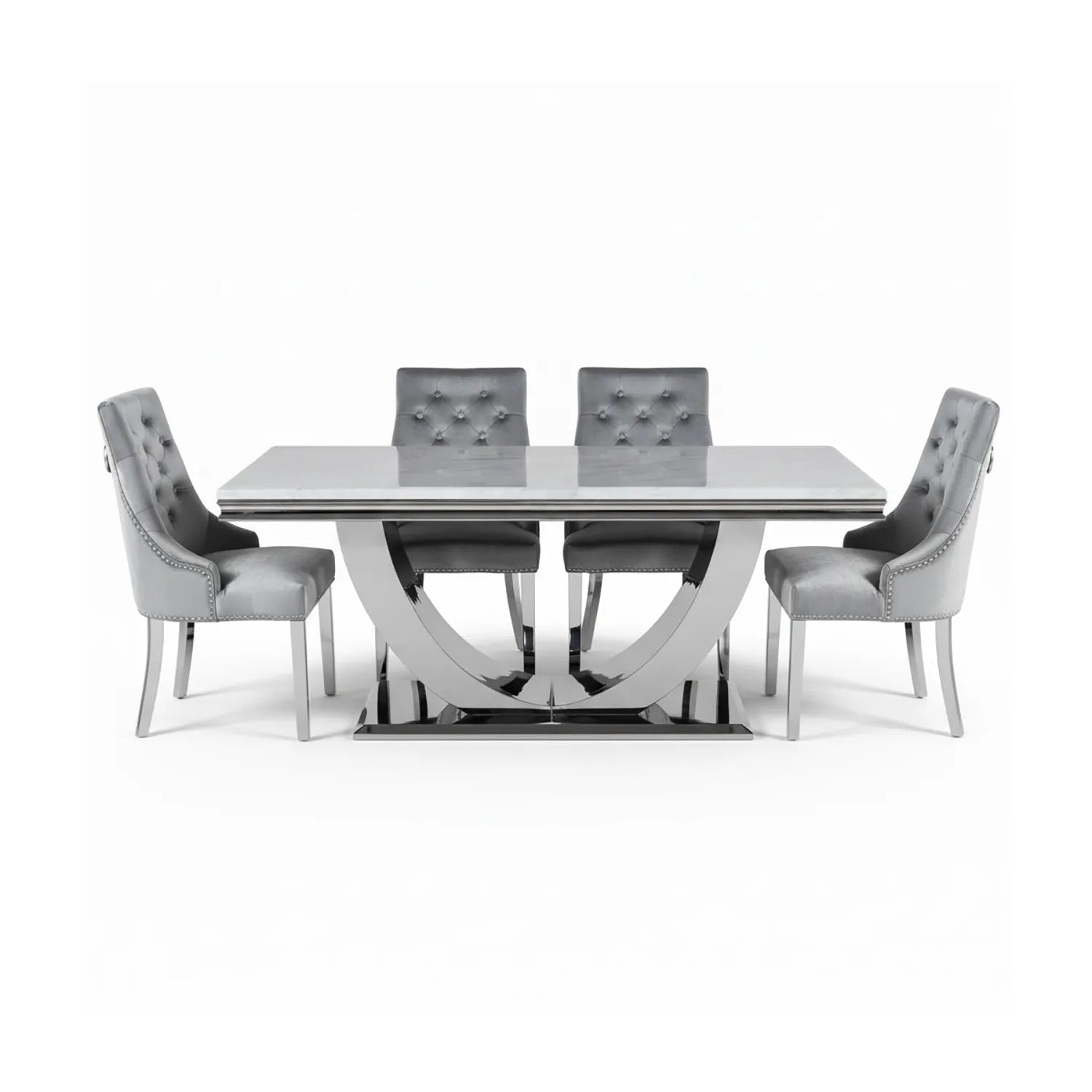 Bentley White or Light Grey Marble Dining Table with Belvedere Chairs - Pendle Village Furniture