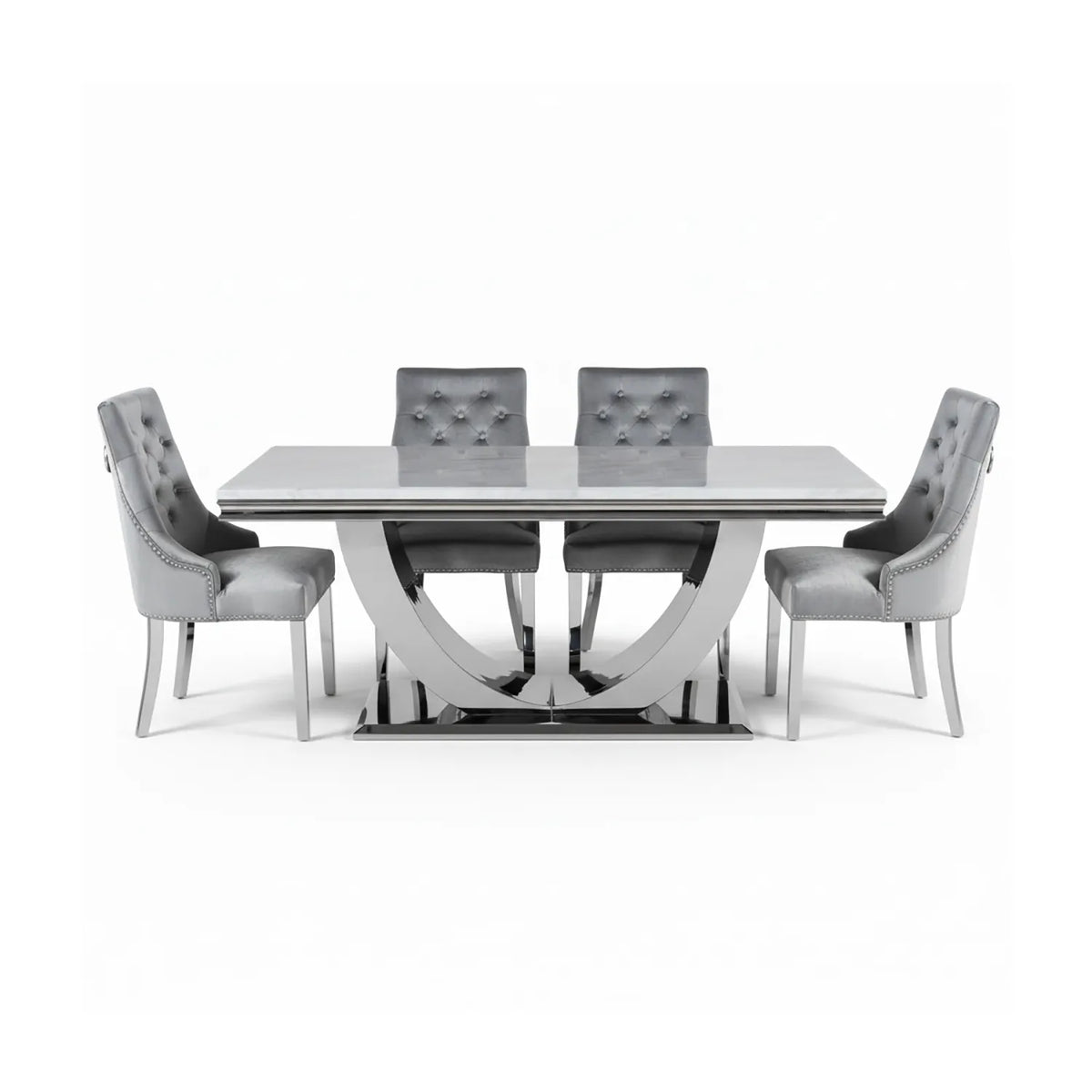 Bentley White or Light Grey Marble Dining Table with Belvedere Chairs - Pendle Village Furniture