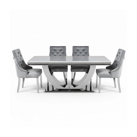 Bentley White or Light Grey Marble Dining Table with Belvedere Chairs - Pendle Village Furniture