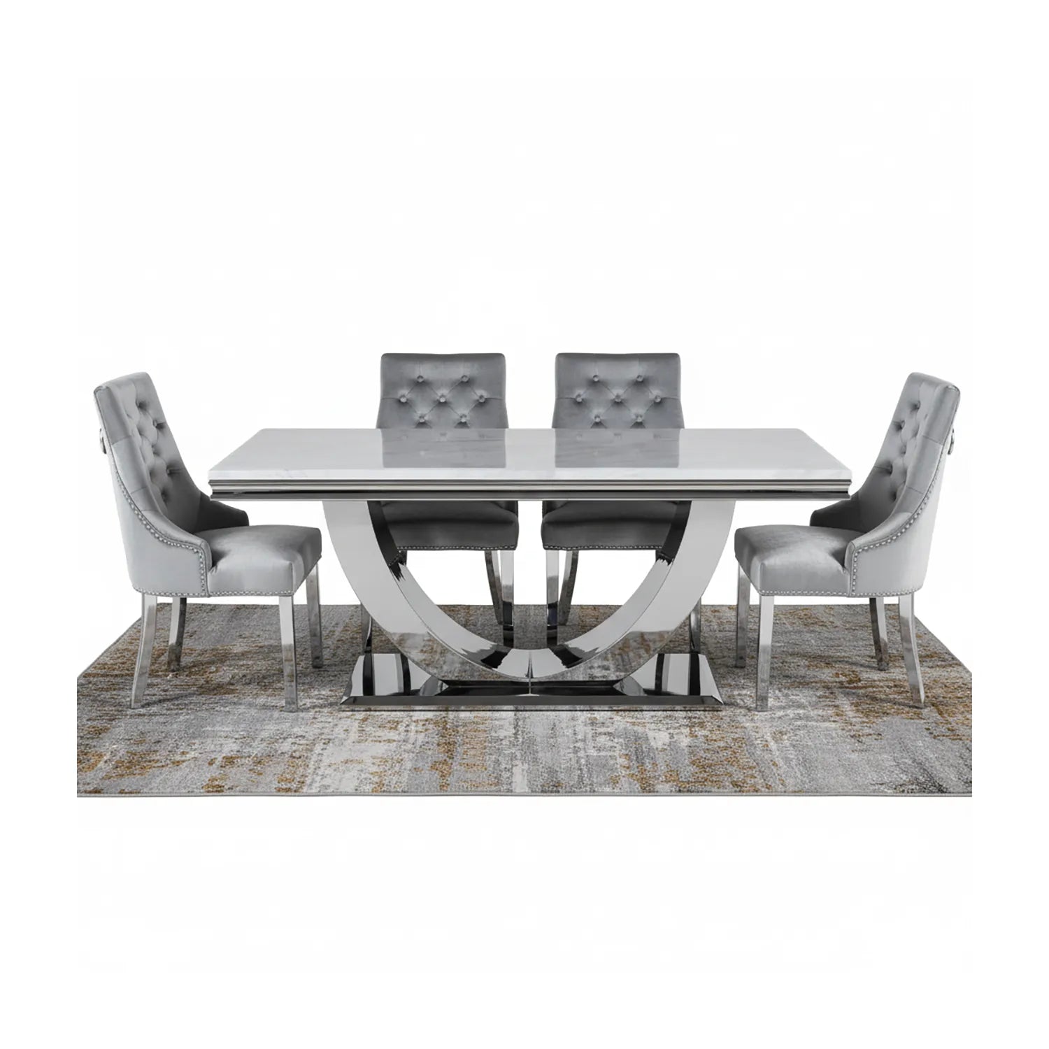 Bentley White or Light Grey Marble Dining Table with Belvedere Chairs - Pendle Village Furniture