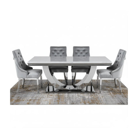 Bentley White or Light Grey Marble Dining Table with Belvedere Chairs - Pendle Village Furniture