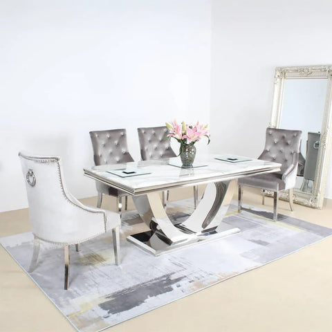 Bentley White or Light Grey Marble Dining Table with Belvedere Chairs - Pendle Village Furniture