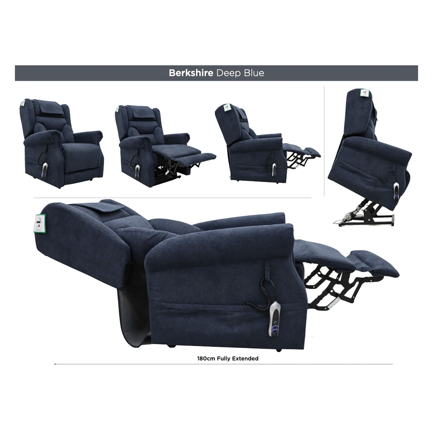 Berkshire Deep Blue Dual or Quad Motor Lift & Tilt Recliner Chair - Pendle Village Furniture