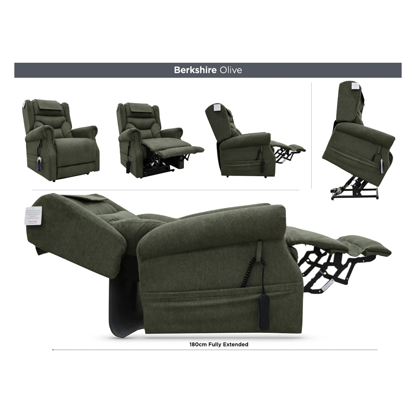 Berkshire Olive Dual or Quad Motor Lift & Tilt Recliner Chair - Pendle Village Furniture