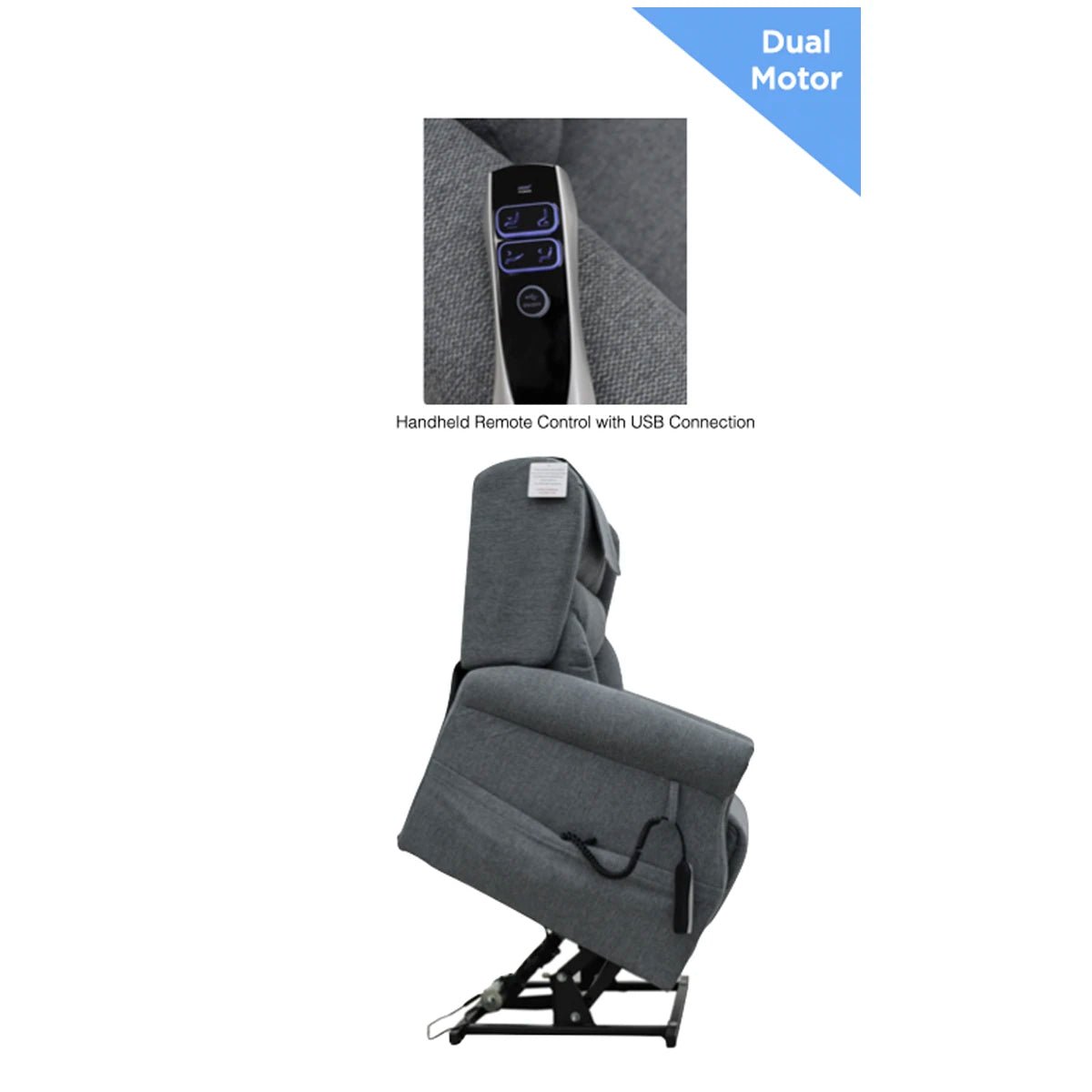 Berkshire Steel Grey Dual or Quad Motor Lift & Tilt Recliner Chair - Pendle Village Furniture