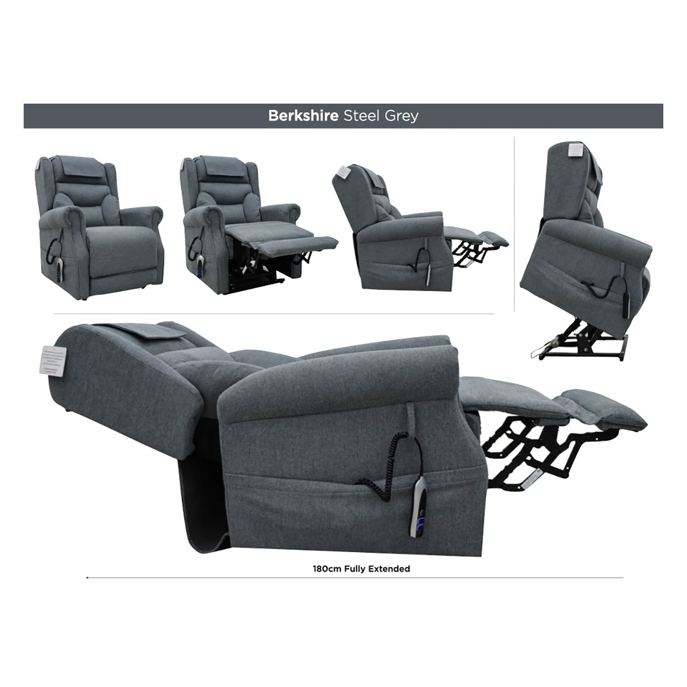 Berkshire Steel Grey Dual or Quad Motor Lift & Tilt Recliner Chair - Pendle Village Furniture
