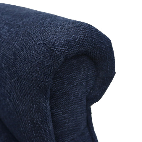 A close-up of a folded dark navy blue woven fabric arm of Berkshire Blue Fabric Upholstered Premium Comfort Accessibility Rise & Recline Chair with Quad Motor