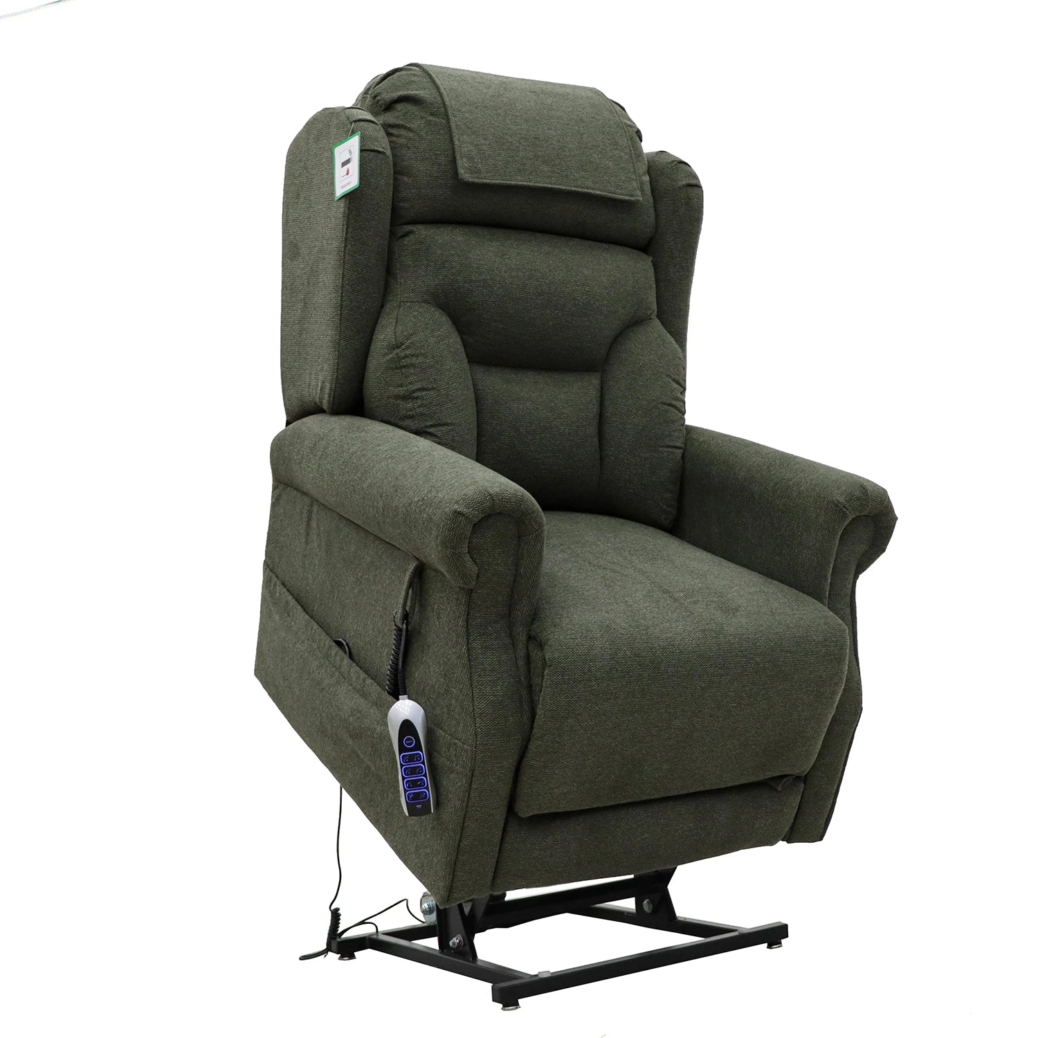 Berkshire Olive Green Fabric Upholstered Premium Comfort Accessibility Rise & Recline Chair with Quad Motor