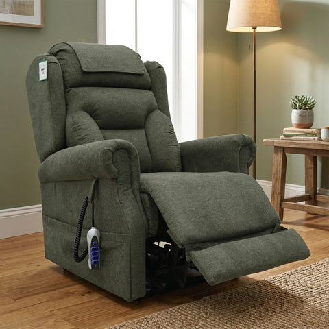 Berkshire Blue Fabric Upholstered Premium Comfort Rise & Recline Chair with Quad Motor