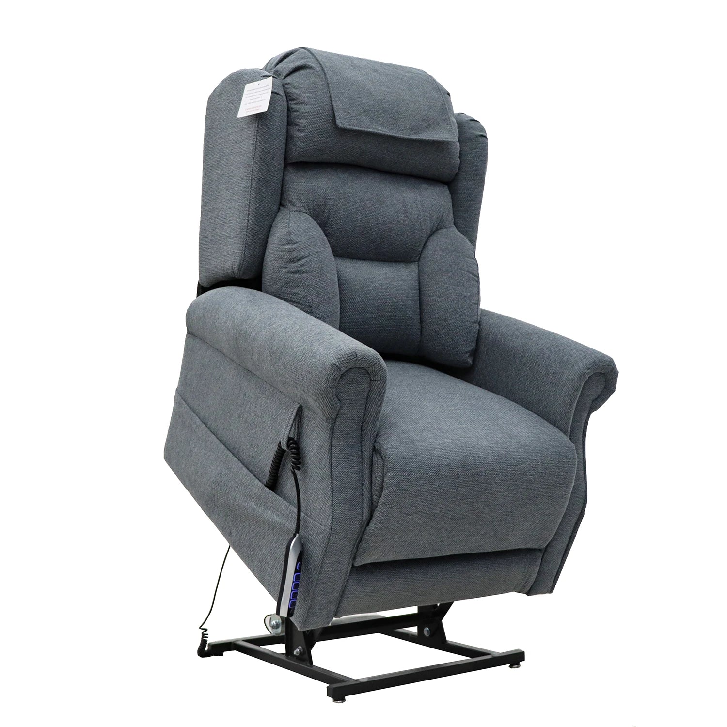 Berkshire Steel Grey Fabric Upholstered Premium Comfort Accessibility Rise & Recline Chair with Dual or Quad Motor