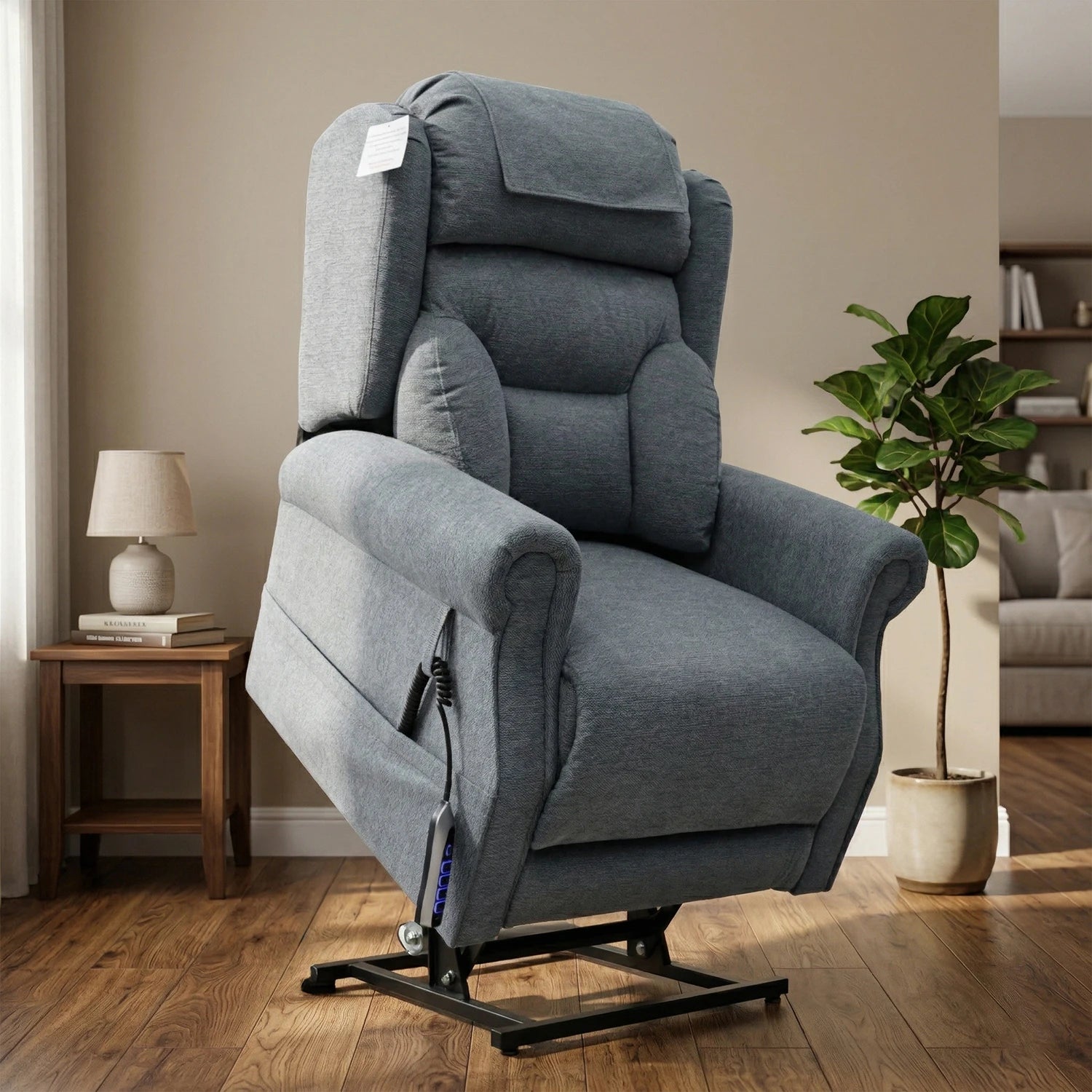 Berkshire Steel Grey Fabric Upholstered Premium Comfort Accessibility Rise & Recline Chair with Dual or Quad Motor