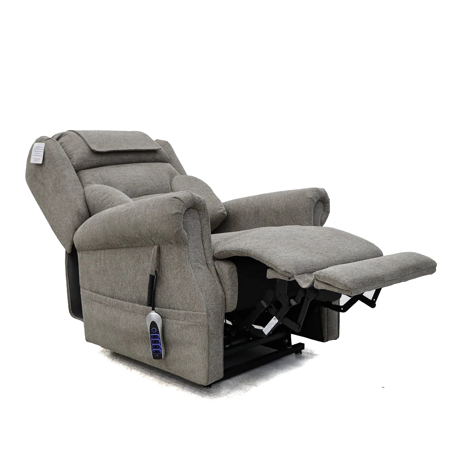 Reclined view of Berkshire Stone Fabric Upholstered Premium Comfort Accessibility Rise & Recline Chair with Dual or Quad Motor