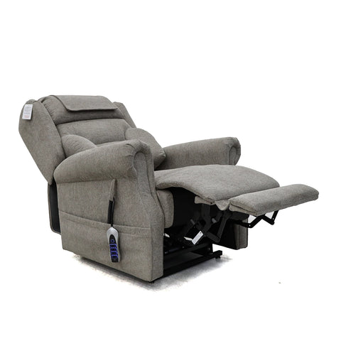 Reclined view of Berkshire Stone Fabric Upholstered Premium Comfort Accessibility Rise & Recline Chair with Dual or Quad Motor