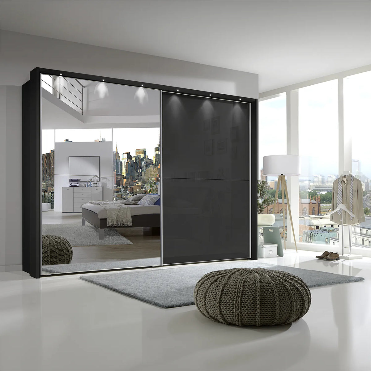 Wiemann Bristol Graphite Sliding Door Wardrobe With Mirror - Pendle Village Furniture