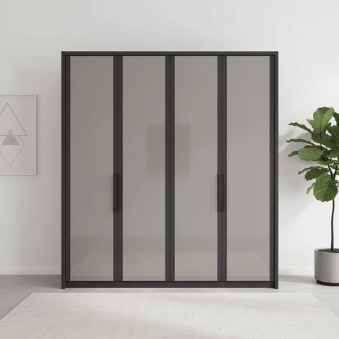 Wiemann Bristol Graphite and Pebble Grey Glass Front 4 Door Wardrobe