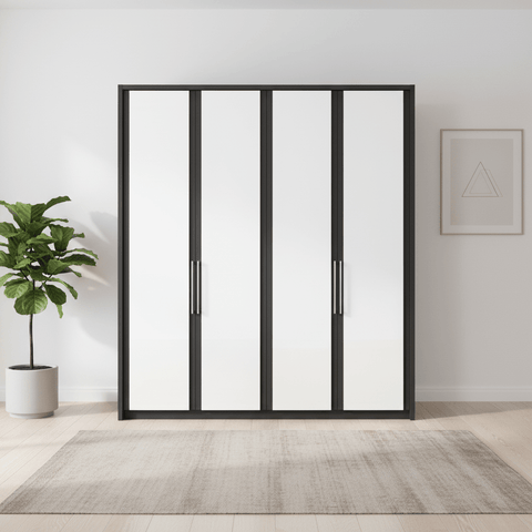 Wiemann Bristol Graphite and White Glass Front 4 Door Wardrobe