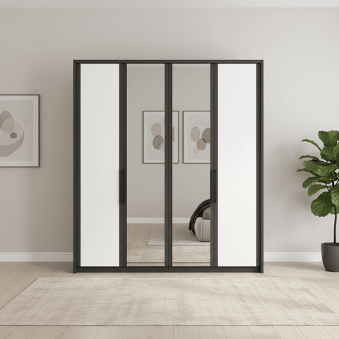 Wiemann Bristol Graphite and White Glass Front 4 Door Wardrobe with Mirror