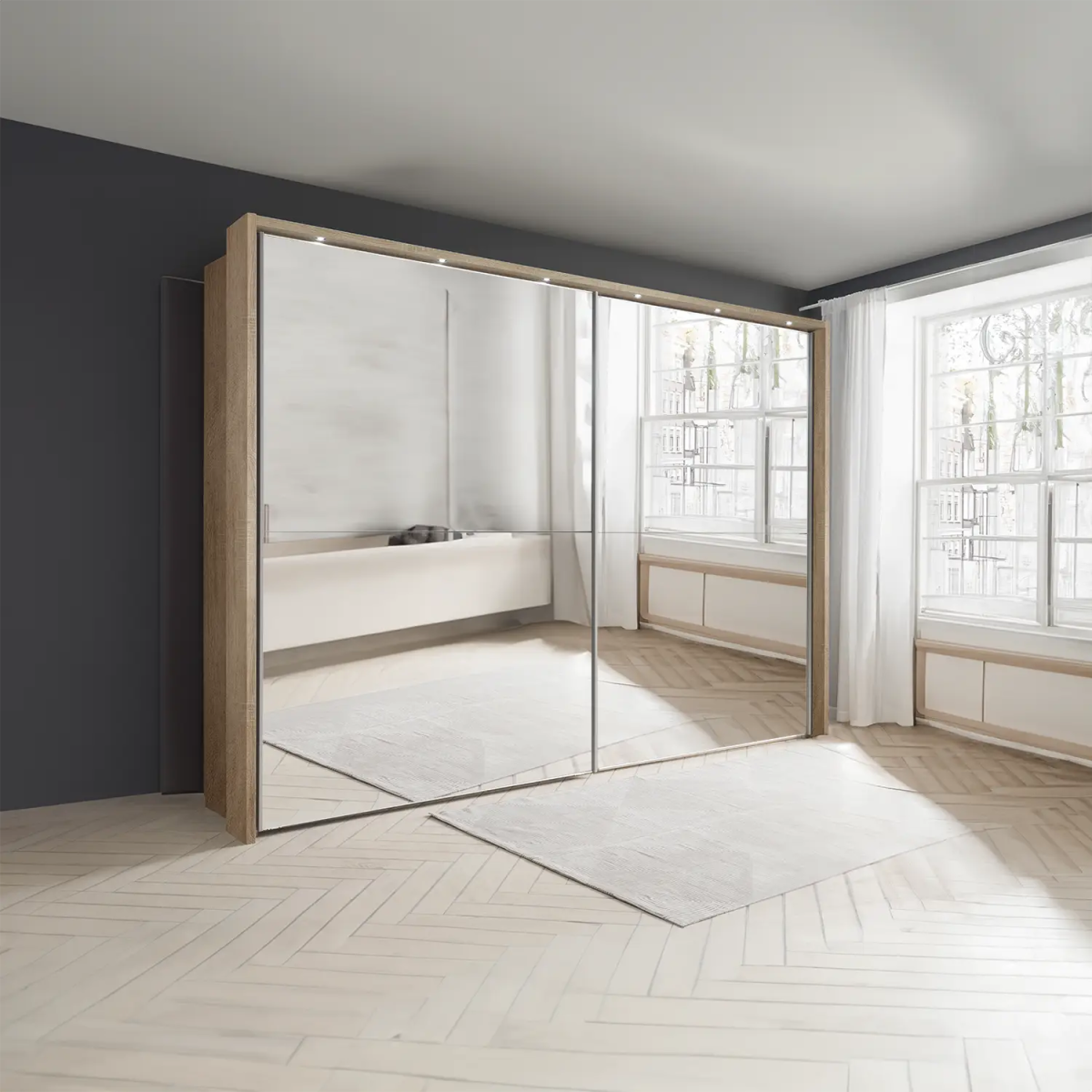 Wiemann Bristol Rustic Oak Sliding Door Mirrored Wardrobe - Pendle Village Furniture