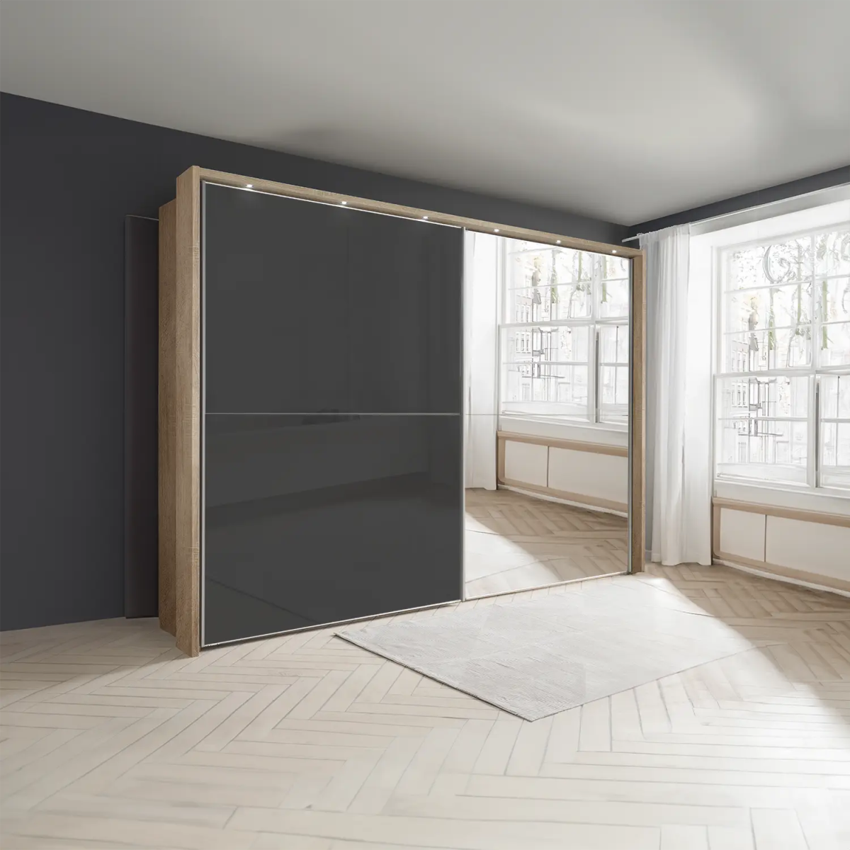 Wiemann Bristol Rustic Oak and Graphite Sliding Door Wardrobe - Pendle Village Furniture