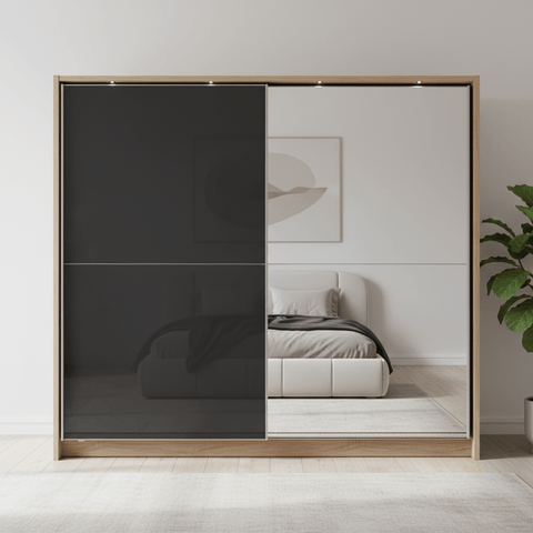 Wiemann Bristol Rustic Oak and Graphite Sliding Door Wardrobe