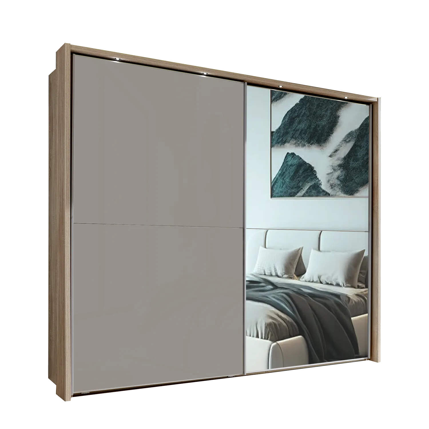 Wiemann Bristol Rustic Oak and Pebble Grey Sliding Door Wardrobe With Mirror, We will Deliver and assemble the wardrobe. Available in 4 Width Sizes 150cm, 200cm, 250cm and 300cm height is 217cm - Main Image